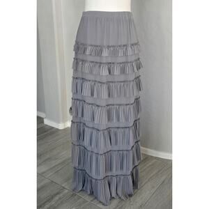 Y2K Gathy Boho Tiered Whimsical Layered Maxi Fairy Skirt Gray Sz S